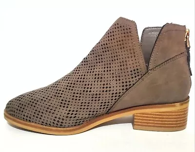 Madden Girl Taupe Nubuck Leather Perforated Back Zip Low Heel Ankle Booties. 7 • $24