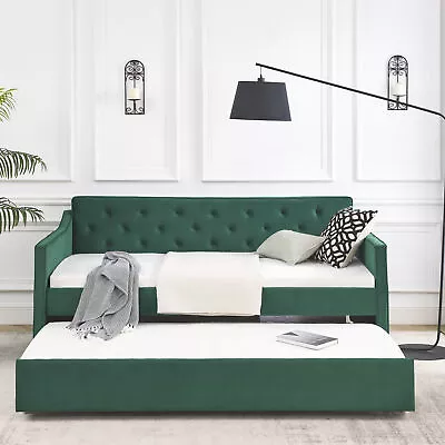 Twin Size Upholstered Tufted Daybed With Trundle Frame Bed Platform Sofa Bed • $388.02