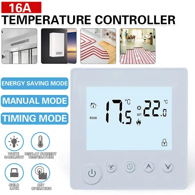 16A Digital Room Thermostat Underfloor Heating Thermostat Controller LCD NTC • £17.13