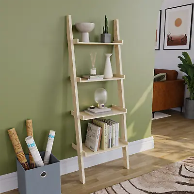 SALE 4 Tier Ladder Shelf Unit Shelving Display Stand Rack Storage Bookcase Pine • £23.29