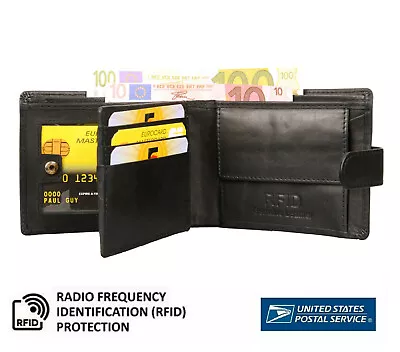 Men's Real Leather Wallet Bifold ID Card Holder RFID Snap Button Purse US Stock • $14.95