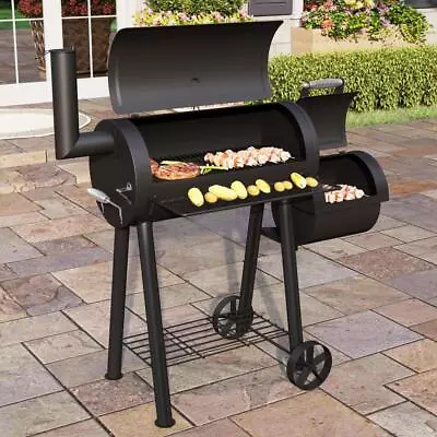 Grill Smoker Combo Charcoal Wood Offset Barrel BBQ Professional Outdoor Cooker • $250.95