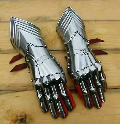 18GA Steel Gauntlets Armor Medieval Late Gothic Knight Finger Gloves SCA LARP • $79