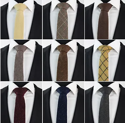 £9.39 • Buy Mens Necktie Houndstooth Wool Tweed Tie Brown Black Grey Silver Plaid Checks UK