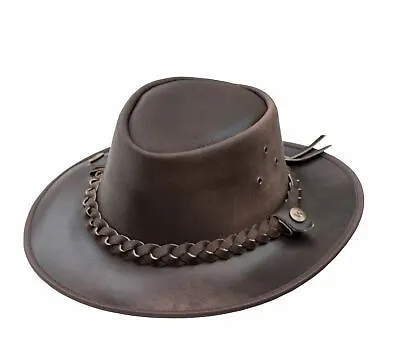 £30 • Buy OUTBACK Soft Brown Aussie Bush Hat - Leather Hat By Wombat Leather Cowboy New