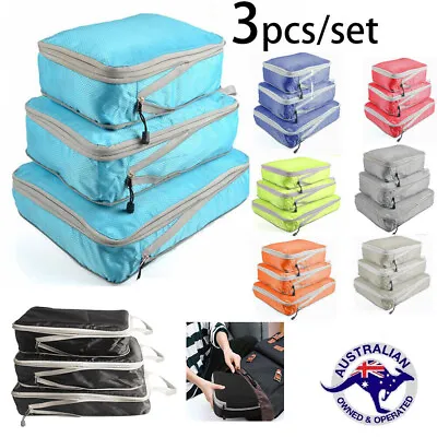 $6.99 • Buy 3Pcs Compression Packing Cubes Storage Bags Expandable Travel Luggage Organizer