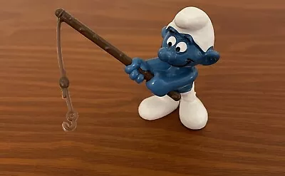 Smurfs Angler Smurf 20101 Brown Fishing Pole Vintage Toy Figure PVC Bully 1979 • $14.99