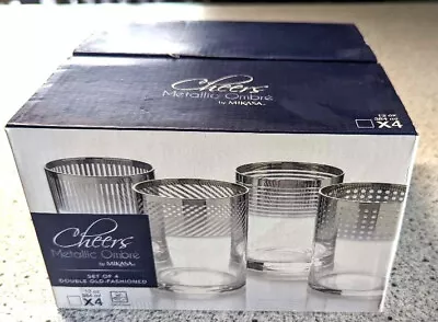 Set Of 4 Mikasa Cheers Metallic Ombre Double Old Fashioned Glasses - New In Box • $40