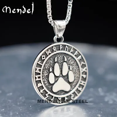 MENDEL Stainless Steel Mens Norse Viking Fenrir Wolf Paw Rune Pendant Necklace • $11.99