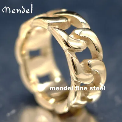 MENDEL Mens 10k Gold Plated Stainless Steel Biker Cuban Link Band Ring Size 7-15 • $11.99