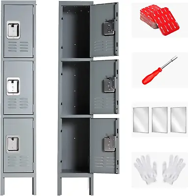Lockers For Employees School Office Gym 3 Door Metal Storage Locker Cabinet • $173.99