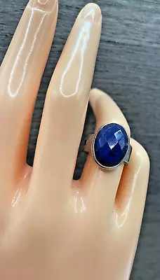 Vintage 925 Sterling Silver Lapis Lazuli Faceted Twisted  Band Ring • $36