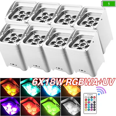 8X RGBWA+UV 6 LED PAR Stage Light Rechargeable Battery DJ Light Wireless APP DMX • $29.99