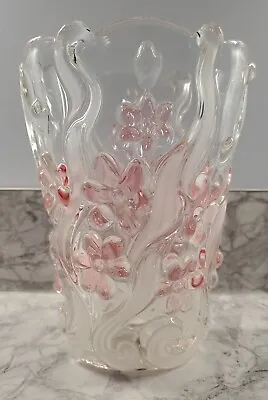 Mikasa Clear Glass Vase With Pink Flowers 8-inch Tall • $25