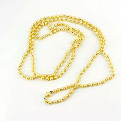 Vintage Imitation Pearl Necklace Champagne Opera Length Hand Tied • $11.47