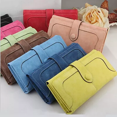 Women Lady Suede Leather Long Wallet Card Holder Purse Handbag Fashion Clutch US • $8.99