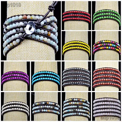Hot Handmade Mixed Crystal And Gemstones Beads Wrap Leather Bracelet  • $8.98