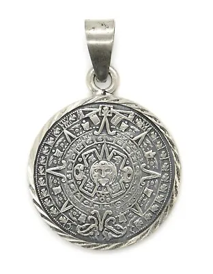 Mexico 925 Sterling Silver Mayan Aztec Calendar Round Pendant • $45