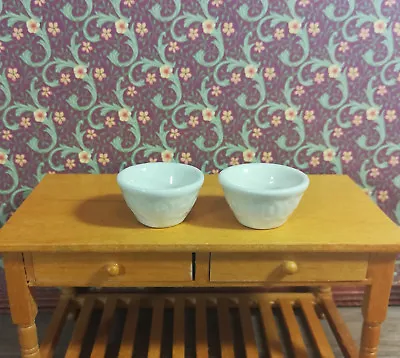 Dollhouse Miniature Large Ceramic Mixing Bowls With Pattern White Set Of 2 1:12 • $5.75