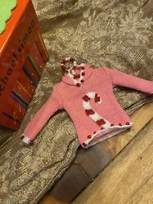 MICHAEL SIMON? Christmas Sweater Ornament / Hanger Pink Candycane Hoodie Beaded • $39.99