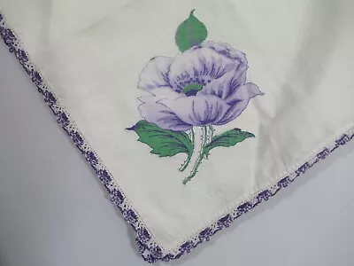 $14.39 • Buy Vintage Purple Flower Applique Crochet Trim Square Tablecloth Handmade 33 