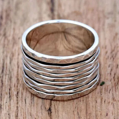925 Solid Sterling Silver Handmade Ring Meditation Spinner Wide Band Ring J-10 • $12.73