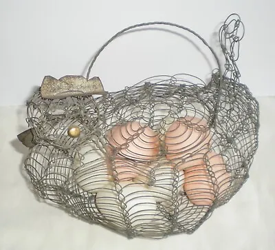 Vintage Primitive Wireware Chicken Hen Egg Basket Easter Decor Farmhouse 50s • $25