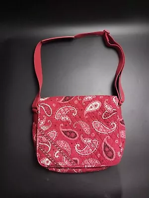 VERA BRADLEY MESSENGER BAG RED PAISLEY CROSSBODY SATCHEL 15in QUILTED CLOTH BAG • $24.99