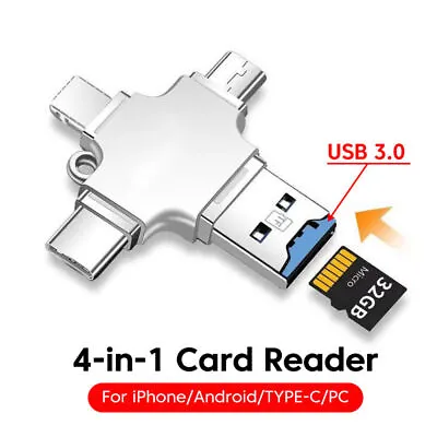4 In 1 Memory Micro SD Card Reader For IPhone IPad Android Mac PC Camera Type C • £6.83