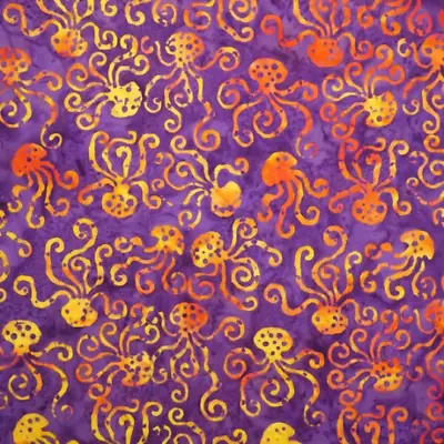 Coral Treasure - Purple Saffron Octopus - Batik By Mirah Cotton Fabric • $3.15