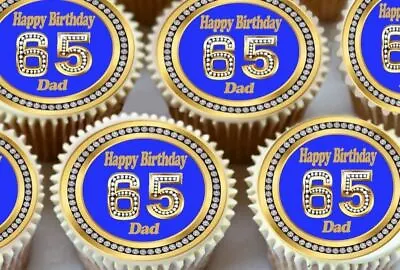 65th Age 65 Happy Birthday Dad Blue Edible Cupcake Toppers Premium Decorations 7 • £2.99