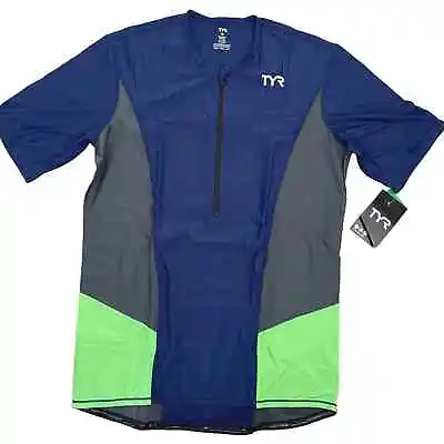 TYR Competitor Mens Short Sleeve Top Shirt - Navy Grey Green - MEDIUM - $60 • $26.95