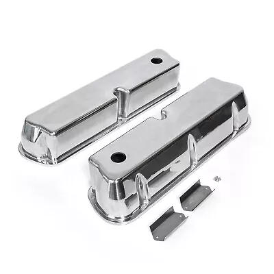 Ford SB 289 302 351 Windsor Polished Aluminum Plain Valve Covers - Tall W/ Hole • $86.84