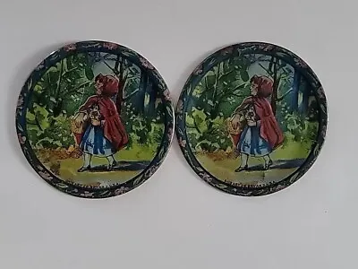 Vtg 1920's OHIO ART Little Red Riding Hood Tin Small Plates 2.75” • $29.99