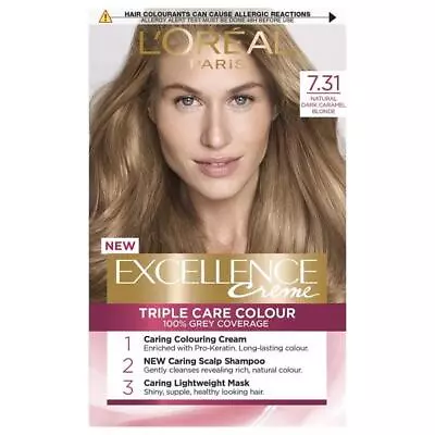L'Oreal Excellence Creme Triple Care Colour 7.31 Natural Dark Caramel Blonde • £12.73