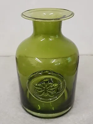 £20 • Buy Vintage Dartington Glass Green Bottle Vase Aquilegia Flower Seal 5 