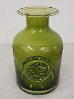 £20 • Buy Vintage Dartington Glass Green Bottle Vase Aquilegia Flower Seal 5 