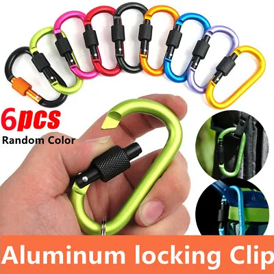 £6.99 • Buy 6PCS Aluminum Hook Carabiner D-Ring Screw Key Chain Clip Lock Camping Keyring UK