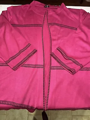 Misook Blazer Jacket Cardigan Sweater Pink Black Trim 3X • $32
