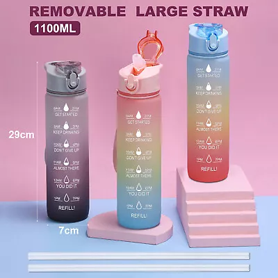 Straw Water Bottle With Motivational Time Marker1.1Litre BPA Free Leak Proof • $22.99