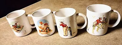 Vintage 4 Norman Rockwell Fishing Mugs Catching Trout Dinner Closed Fisherman's • $14.95