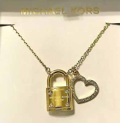 Michael Kors Gold-tone Padlock And Crystal Heart Pendant Necklace Msrp $115.00  • $64.95