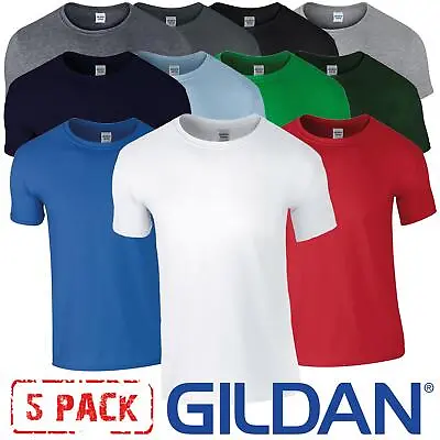 5 PACK Gildan Mens T-Shirt Softyle Plain 100% Ringspun Cotton Crewneck Tee Top • £15.99
