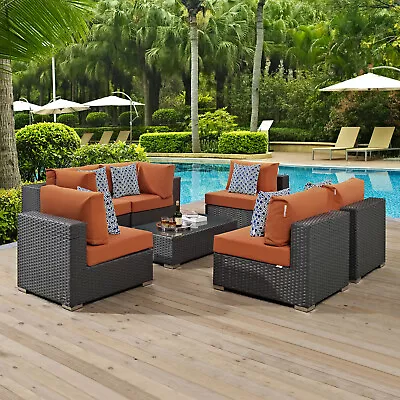 Modway Sojourn 7 Piece Outdoor Patio Sunbrella® Sectional Set In Canvas Tuscan • $3450.15