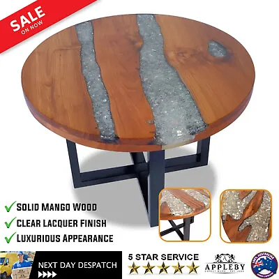 Handmade Round Wooden & Resin Living Lounge Room Furniture Coffee Table • $286.48