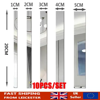 10PCS Long Strip Mirror Acrylic Wall Stickers Self Adhesive Tile Rectangle Decor • £4.99