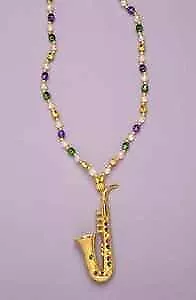 Saxophone Music Mardi Gras Carnival Holiday Theme Party Favor Gift Bead Necklace • $8.77