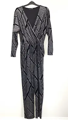 £19.99 • Buy Zara Jumpsuit Size Large Silver Metallic Sparkle Stretchy Abstract