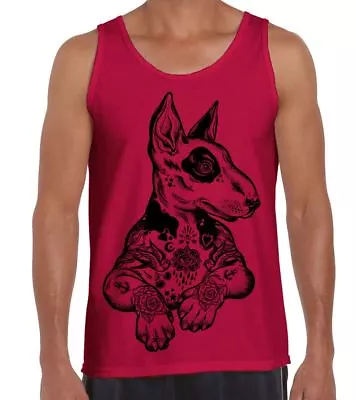 Pit Bull Terrier With Tattoos Hipster Large Print Men's Vest Tank Top • £12.95