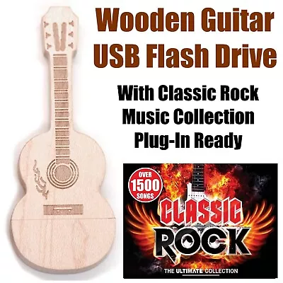 Wood Guitar USB Flash Drive  60s 70s 80s Classic Rock Music Collection Digital • $49.99